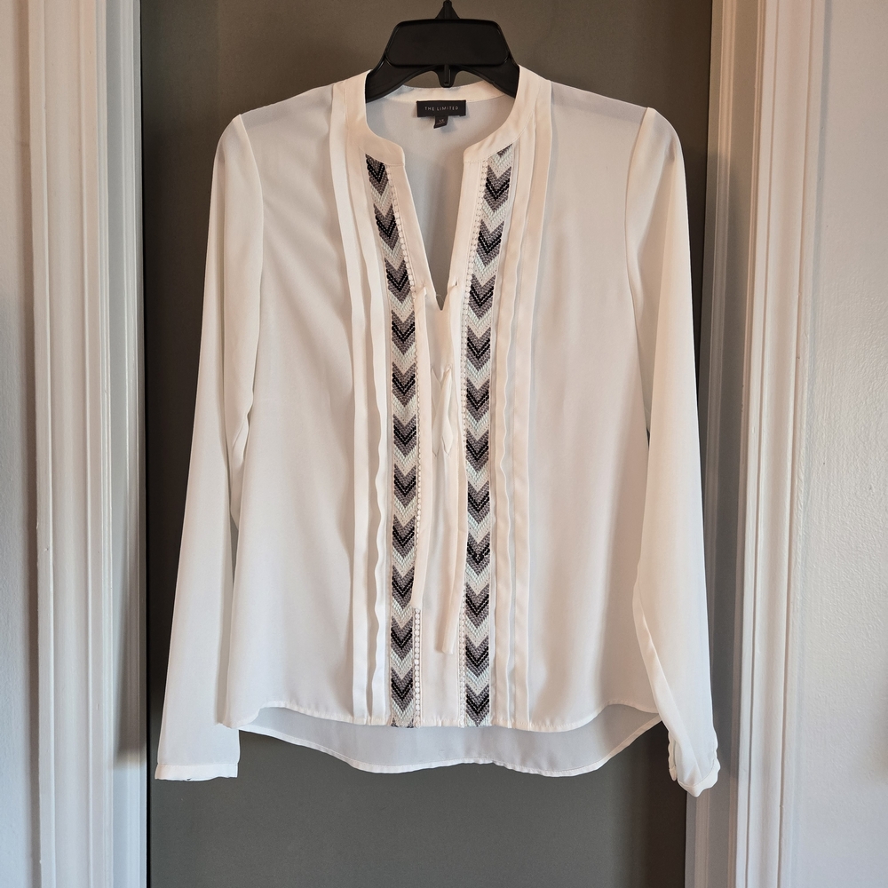 The Limited Ivory Blouse with Black Chevron Accents